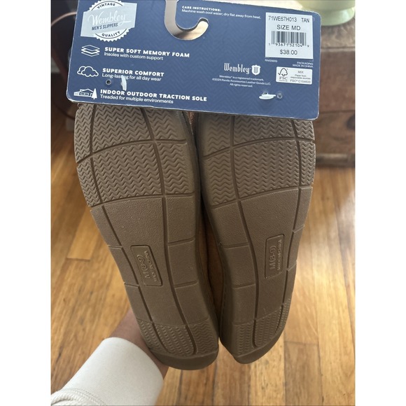 MEN`S WEMBLEY SLIP ON Memory Foam SLIPPERS SIZE M (8/9) NEW Tan - Picture 4 of 4